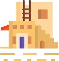 An old building with stairs and a ladder vector