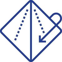 A blue and white icon of a kite with arrows pointing down vector