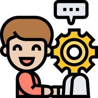 A man is working on a computer with a cogwheel vector