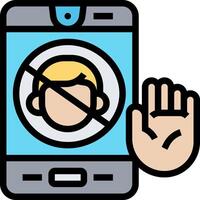 A hand is holding a phone with a sign that says no vector