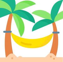 A hammock and two palm trees on the beach vector