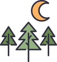 A line drawing of trees and a moon vector
