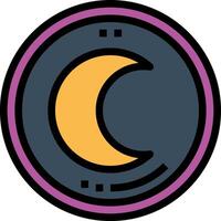A crescent moon in a circle with a black and purple border vector