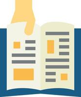 A hand holding a book with a page open vector