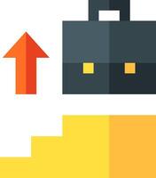 A briefcase with an arrow pointing up and a yellow arrow pointing down vector