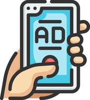 A hand holding a smartphone with an ad on it vector