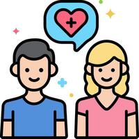 A man and woman are standing next to each other with a heart vector