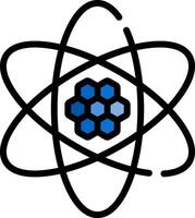 A blue and black atom with a hexagon in the center vector