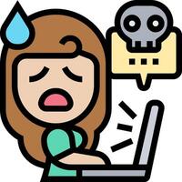 A woman is using a laptop computer with a skull on it vector