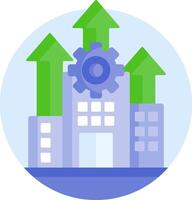 A flat icon of a building with arrows pointing up vector