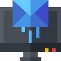Email icon with a blue envelope on top of a computer monitor vector