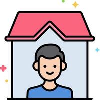 A man is inside a house with a pink roof vector