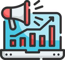 An icon of a laptop with a megaphone and a graph vector