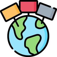 A globe with four different colored pins on it vector