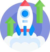 A rocket is flying through the air with arrows pointing up vector