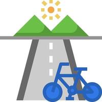 A bicycle is on the road with mountains in the background vector