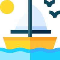 A sailboat floating in the ocean with birds flying around it vector