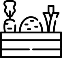 A black and white illustration of a box with a knife and a fork vector