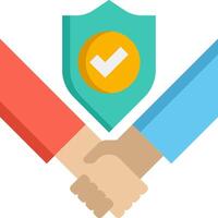 Two people shaking hands over a shield with a check mark vector