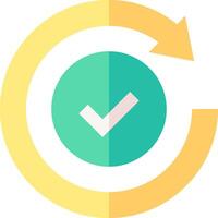 A yellow circle with a green tick and a green arrow vector