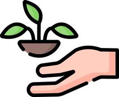 A hand holding a plant in a pot vector