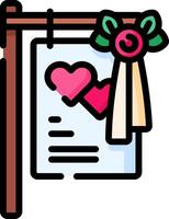 A wedding certificate hanging on a sign vector