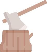 An axe is stuck in a wooden bucket vector