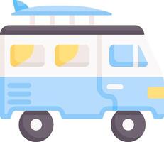 A van with a surfboard on top of it vector