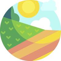 A colorful illustration of a field and sun vector