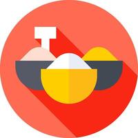 A flat icon of a bowl with two eggs and a spoon vector