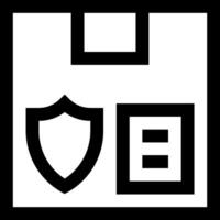 A black and white icon of a shield and a box vector