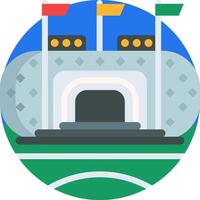 A flat icon of a stadium with flags and a flagpole vector
