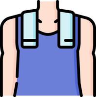 A man in a blue tank top with a towel on his back vector