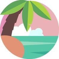 A palm tree and a beach in a circle vector