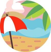 A beach scene with a red umbrella and palm tree vector