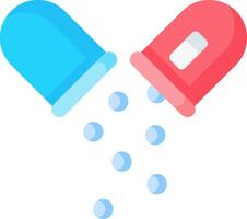 Two pills with pills falling out of them vector