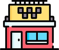 A small building with a sign on it vector