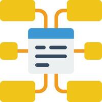 A yellow and blue icon with a note pad and a pen vector