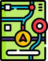 A map with a red dot and a green arrow vector