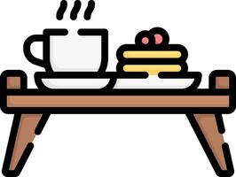 A cup of coffee and a plate of pancakes on a table vector
