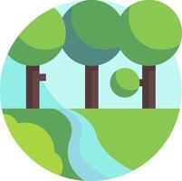 A flat illustration of a forest with trees and a stream vector