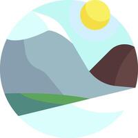 A mountain scene with a sun and clouds vector