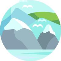 A mountain range with snow and birds in the background vector