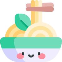 A bowl of noodles with a smiley face on it vector