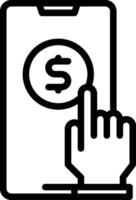 A hand pointing to a phone with a dollar sign vector