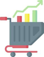 A shopping cart with a bar chart and a graph vector