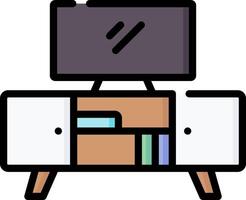 Tv stand with books and a tv on top vector