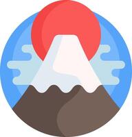 A flat icon of a mountain with a red sun vector