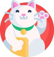 A white cat with a green collar and a red circle vector
