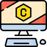 A computer monitor with a yellow and orange hexagon on it vector